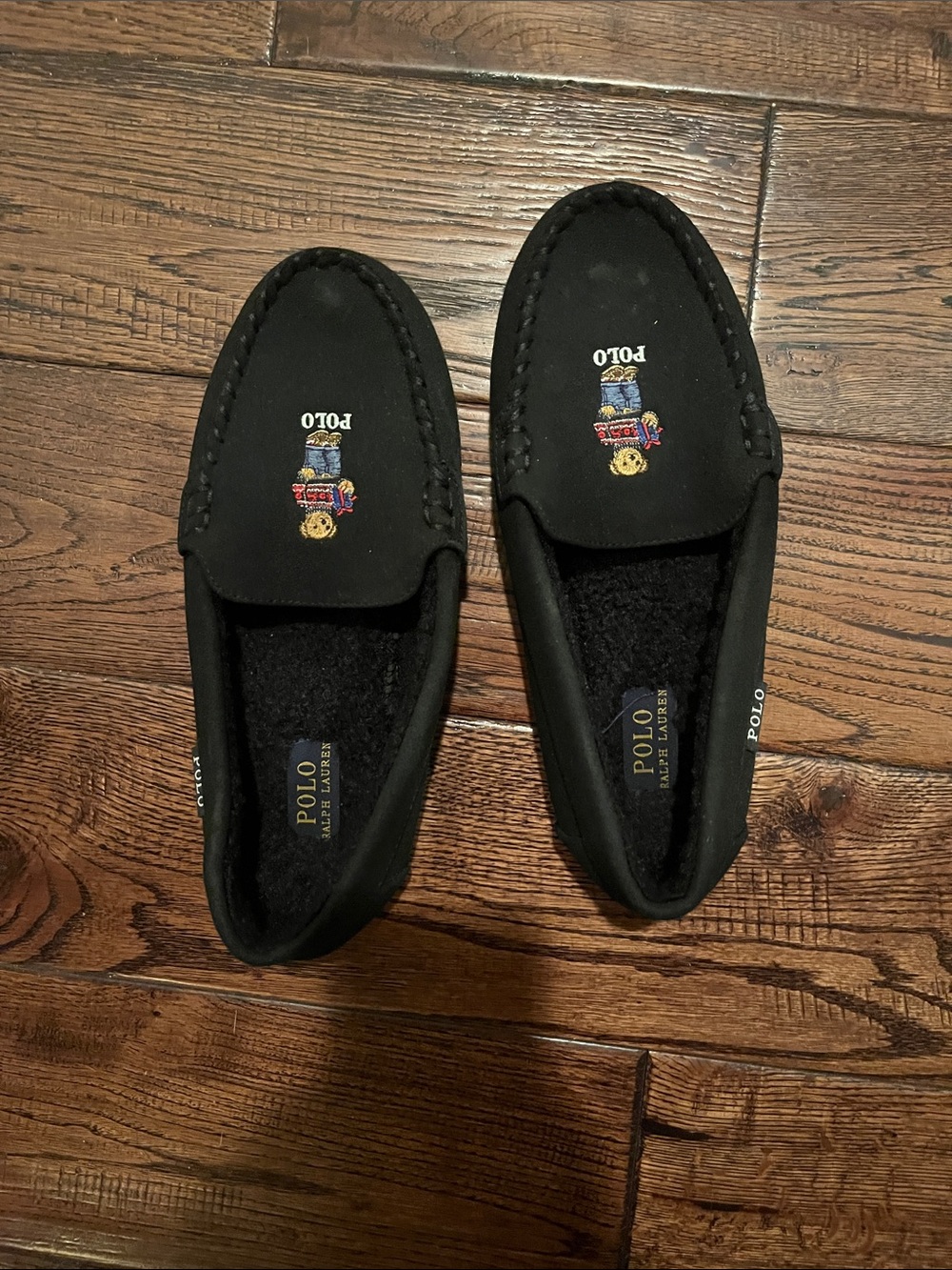 Polo by Ralph Lauren Black Embroidered Bear Slip-On Loafers